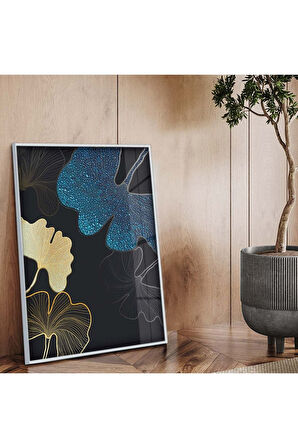 Siyah Metal Çerçeveli Kolaj Çizim Çiçek Desen Kırılmaz Cam Tablo