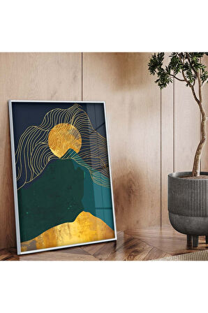 Gold Metal Çerçeveli Kolaj Çizim Kırılmaz Cam Tablo