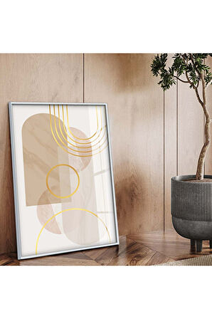 Gümüş Metal Çerçeveli Kolaj Çizim Soyut Tema Kırılmaz Cam Tablo