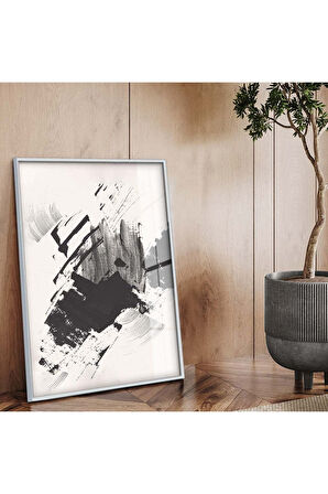 Siyah Metal Çerçeveli Kolaj Çizim Siyah Tema Kırılmaz Cam Tablo