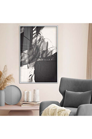 Siyah Metal Çerçeveli Kolaj Çizim Siyah Tema Kırılmaz Cam Tablo