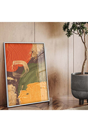 Siyah Metal Çerçeveli Soyut Tema Modern Çizim Kırılmaz Cam Tablo