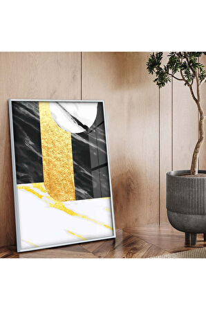 Gold Metal Çerçeveli Modern Çizim Kırılmaz Cam Tablo