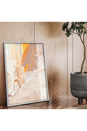 Gold Metal Çerçeveli Soyut Tema Modern Çizim Kırılmaz Cam Tablo
