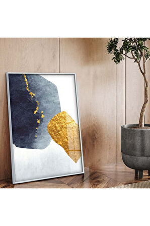 Gold Metal Çerçeveli Soyut Tema Modern Çizim Kırılmaz Cam Tablo