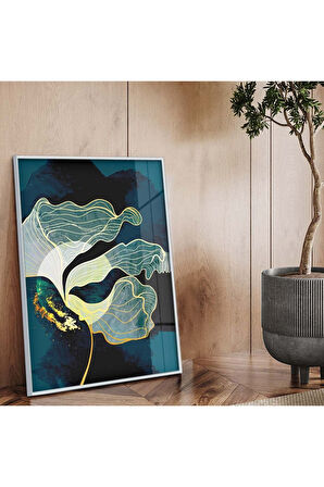 Siyah Metal Çerçeveli Kolaj Çizim Çiçek Tema Kırılmaz Cam Tablo