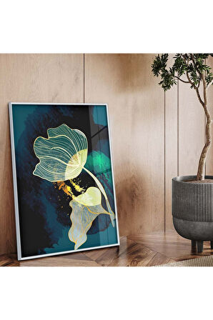 Gümüş Metal Çerçeveli Kolaj Çizim Çiçek Tema Kırılmaz Cam Tablo