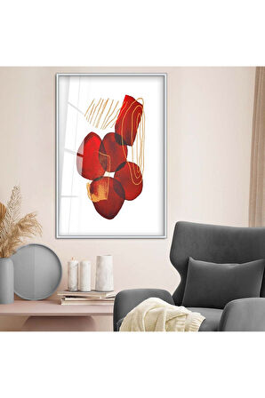 Siyah Metal Çerçeveli Kolaj Çizim Soyut Tema Kırılmaz Cam Tablo