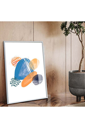 Gold Metal Çerçeveli Kolaj Çizim Soyut Tema Kırılmaz Cam Tablo