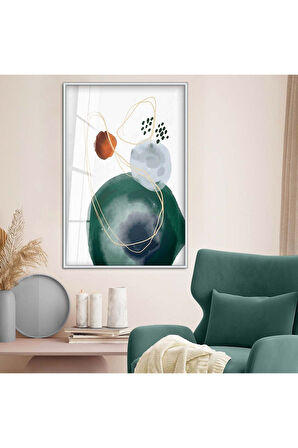 Siyah Metal Çerçeveli Kolaj Çizim Soyut Tema Kırılmaz Cam Tablo