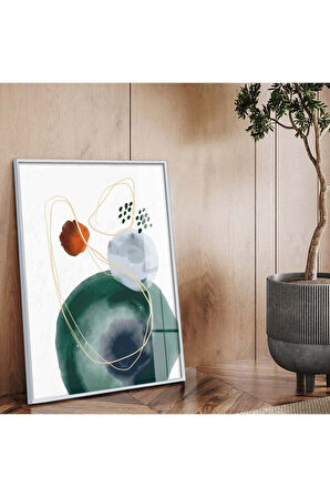 Siyah Metal Çerçeveli Kolaj Çizim Soyut Tema Kırılmaz Cam Tablo