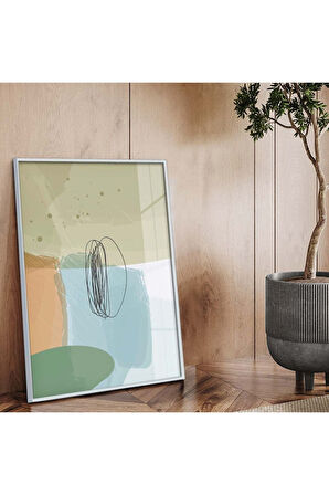 Siyah Metal Çerçeveli Kolaj Çizim Soyut Tema Kırılmaz Cam Tablo