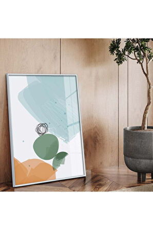 Gold Metal Çerçeveli Kolaj Çizim Soyut Tema Kırılmaz Cam Tablo