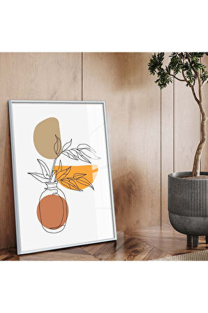 Gold Metal Çerçeveli Kolaj Çizim Soyut Tema Kırılmaz Cam Tablo