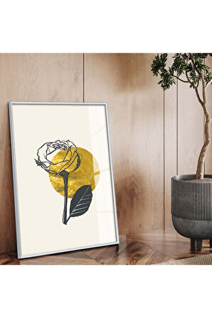 Gümüş Metal Çerçeveli Modern Çizim Gül Tema Kırılmaz Cam Tablo
