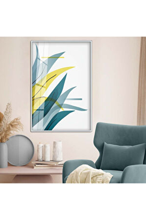 Siyah Metal Çerçeveli Modern Çizim Yaprak Kırılmaz Cam Tablo