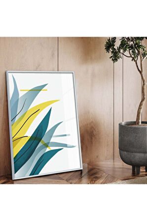 Siyah Metal Çerçeveli Modern Çizim Yaprak Kırılmaz Cam Tablo