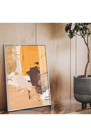 Gold Metal Çerçeveli Modern Çizim Soyut Tema Kırılmaz Cam Tablo