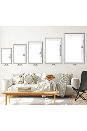 Gümüş Metal Çerçeveli Modern Çizim Geometrik Desen Kırılmaz Cam Tablo