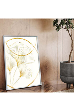 Siyah Metal Çerçeveli Kolaj Çizim Çiçek Desen Kırılmaz Cam Tablo