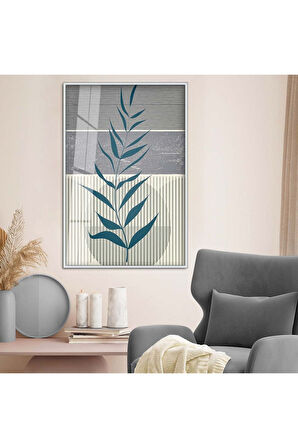 Gold Metal Çerçeveli Kolaj Çizim Yaprak Desen Kırılmaz Cam Tablo