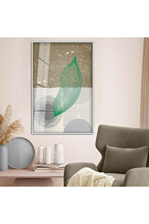 Gold Metal Çerçeveli Kolaj Çizim Yaprak Desen Kırılmaz Cam Tablo