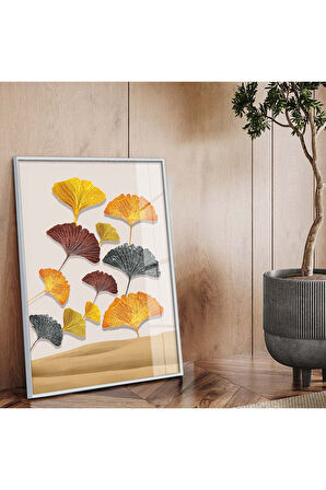 Gold Metal Çerçeveli Modern Çizim Çiçek Tema Kırılmaz Cam Tablo