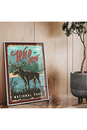 Gold Metal Çerçeveli Modern Çizim Hayvanat Bahçesi Tema Kırılmaz Cam Tablo