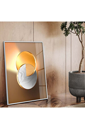Gold Metal Çerçeveli Geometrik Çizim Soyut Tema Kırılmaz Cam Tablo