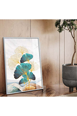 Gümüş Metal Çerçeveli Modern Çizim Çiçek Desen Kırılmaz Cam Tablo