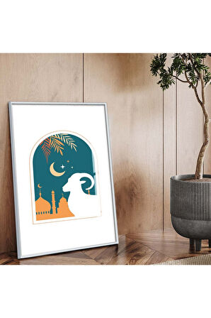 Gümüş Metal Çerçeveli Modern Çizim Keçi Figür Kırılmaz Cam Tablo