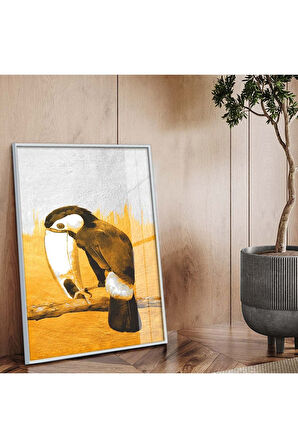 Siyah Metal Çerçeveli Modern Çizim Papağan Figür Kırılmaz Cam Tablo