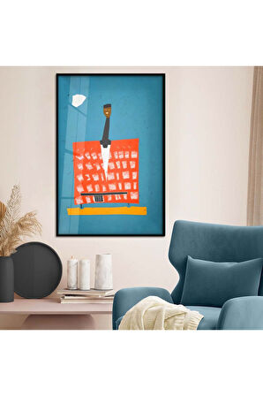 Gümüş Metal Çerçeveli Modern Çizim Kırılmaz Cam Tablo