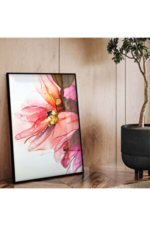 Gümüş Metal Çerçeveli Renkli Çiçek Modern Çizim Kırılmaz Cam Tablo