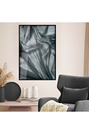 Gümüş Metal Çerçeveli Soyut Tema Modern Çizim Kırılmaz Cam Tablo