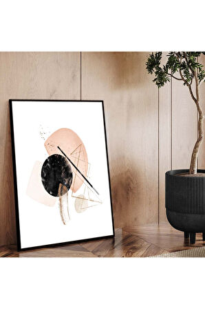 Siyah Metal Çerçeveli Geometrik Desen Modern Çizim Kırılmaz Cam Tablo