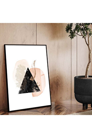 Gümüş Metal Çerçeveli Geometrik Desen Modern Çizim Kırılmaz Cam Tablo