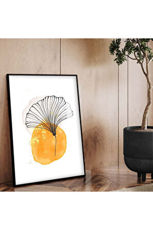 Gold Metal Çerçeveli Kolaj Çizim Çiçek Kırılmaz Cam Tablo