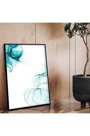 Gümüş Metal Çerçeveli Soyut Tema Modern Çizim Kırılmaz Cam Tablo