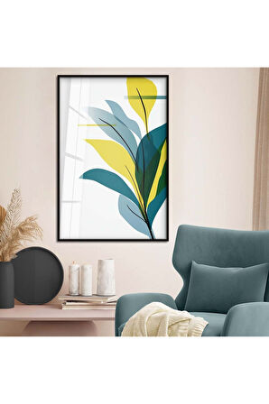Gold Metal Çerçeveli Modern Çizim Yaprak Kırılmaz Cam Tablo