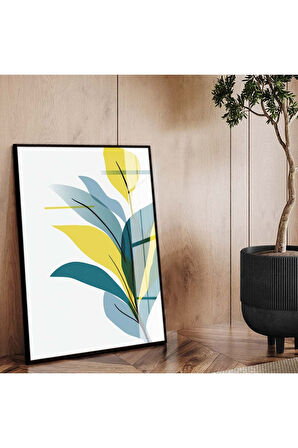 Gold Metal Çerçeveli Modern Çizim Yaprak Kırılmaz Cam Tablo