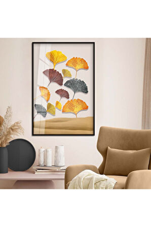 Gold Metal Çerçeveli Modern Çizim Çiçek Tema Kırılmaz Cam Tablo