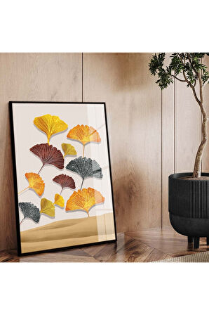 Gold Metal Çerçeveli Modern Çizim Çiçek Tema Kırılmaz Cam Tablo