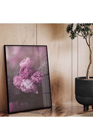 Gümüş Metal Çerçeveli Renkli Çiçek Buketi Kırılmaz Cam Tablo