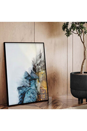 Gümüş Metal Çerçeveli Modern Çizim Soyut Tema Kırılmaz Cam Tablo