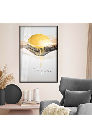 Gümüş Metal Çerçeveli Kolaj Çizim Soyut Tema Kırılmaz Cam Tablo