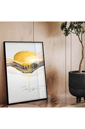 Gümüş Metal Çerçeveli Kolaj Çizim Soyut Tema Kırılmaz Cam Tablo