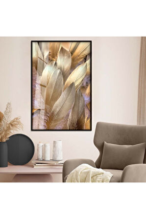 Gold Metal Çerçeveli Kuş Tüyü Kırılmaz Cam Tablo