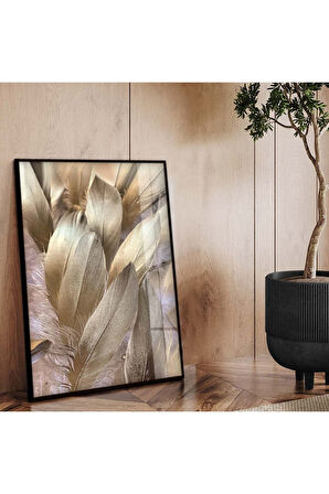 Gold Metal Çerçeveli Kuş Tüyü Kırılmaz Cam Tablo
