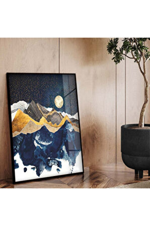 Siyah Metal Çerçeveli Kolaj Çizim Soyut Tema Kırılmaz Cam Tablo